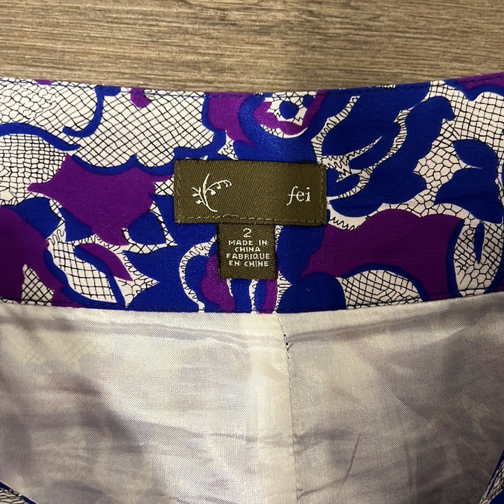 Anthropologie Fei 100% Silk Purple/Blue Floral Pencil Skirt Size 2 - Picture 9 of 12